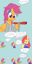 Size: 1600x3200 | Tagged: safe, artist:jake heritagu, imported from derpibooru, apple bloom, scootaloo, pony, comic:ask motherly scootaloo, clothes, comic, hairpin, motherly scootaloo, scooter, sweatshirt