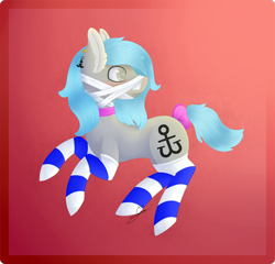 Size: 2292x2203 | Tagged: safe, artist:minetane, imported from derpibooru, oc, oc only, oc:submarine, pony, art trade, bandage, blind, clothes, socks, solo, striped socks