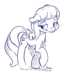 Size: 1280x1464 | Tagged: safe, artist:dilarus, deleted from derpibooru, imported from derpibooru, oc, oc only, oc:starsweeper, pegasus, pony, commission, lidded eyes, monochrome, sketch, smiling, solo