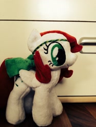 Size: 1536x2048 | Tagged: safe, artist:swearn, imported from derpibooru, paradise, pony, bow, christmas, g1, g1 to g4, g4, generation leap, hat, holiday, irl, photo, plushie, santa hat, solo, tail bow