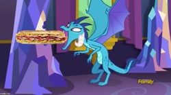 Size: 896x500 | Tagged: safe, edit, edited screencap, imported from derpibooru, screencap, princess ember, dragon, triple threat, female, food, hoagie, image macro, meme, not porn, sandwich, sandwich censorship, solo, sub sandwich, submarine sandwich