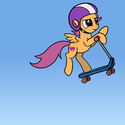 Size: 1000x1000 | Tagged: safe, artist:redquoz, imported from derpibooru, scootaloo, pony, atg 2017, female, filly, helmet, newbie artist training grounds, scooter, solo, spread wings, wings