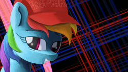 Size: 1920x1080 | Tagged: safe, artist:vultraz, imported from derpibooru, rainbow dash, pony, /pone/, bust, dreamworks face, female, make america great again, mouthpiece, portrait, solo