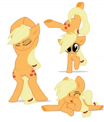 Size: 1290x1509 | Tagged: safe, artist:poniesinpantsu, imported from derpibooru, applejack, earth pony, pony, atg 2017, belly button, cute, female, jackabetes, laughing, newbie artist training grounds, simple background, solo, stretching, white background