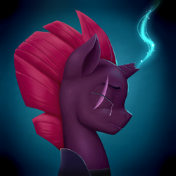 Size: 5000x5000 | Tagged: safe, artist:sirmortimeriii, imported from derpibooru, tempest shadow, pony, unicorn, my little pony: the movie, absurd resolution, atg 2017, broken horn, crying, eye scar, eyes closed, female, magic, mare, newbie artist training grounds, sad, scar, solo, sparking horn, woobie