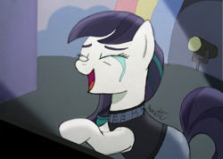 Size: 1024x731 | Tagged: safe, artist:a-bright-idea, imported from derpibooru, coloratura, earth pony, pony, atg 2017, crying, eyes closed, female, mare, musical instrument, newbie artist training grounds, piano, scene interpretation, solo, tears of joy, the magic inside