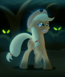 Size: 1166x1382 | Tagged: safe, artist:hywther, imported from derpibooru, applejack, pony, atg 2017, danger, female, gritted teeth, newbie artist training grounds, raised hoof, solo