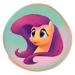 Size: 800x800 | Tagged: safe, artist:lollipony, imported from derpibooru, fluttershy, pegasus, pony, blushing, bust, button, cute, female, looking away, looking up, mare, portrait, shyabetes, silly, silly pony, smiling, solo, tongue out