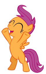 Size: 1024x1630 | Tagged: safe, artist:cultleaderfluttershy, imported from derpibooru, scootaloo, pegasus, pony, flight to the finish, bipedal, excited, eyes closed, female, filly, open mouth, simple background, solo, standing up, transparent background, underhoof, vector