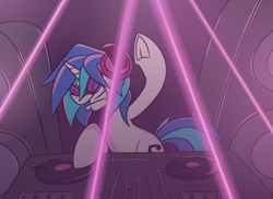 Size: 2264x1648 | Tagged: safe, artist:cowsrtasty, imported from derpibooru, dj pon-3, vinyl scratch, pony, female, glasses, headphones, laser, rave, solo, turntable