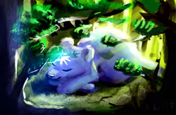 Size: 2000x1300 | Tagged: safe, artist:xbi, imported from derpibooru, bear, pony, ursa, ursa minor, 30 minute art challenge, female, forest, sleeping, solo