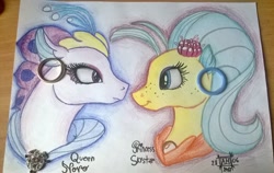 Size: 2298x1456 | Tagged: safe, artist:magicalnightstars, imported from derpibooru, princess skystar, queen novo, seapony (g4), my little pony: the movie, female, happy, mother and daughter, smiling, species swap, traditional art