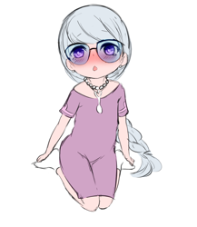 Size: 1288x1486 | Tagged: safe, artist:born-to-die, imported from derpibooru, silver spoon, human, blushing, braid, clothes, cute, ear piercing, female, glasses, humanized, jewelry, necklace, pearl necklace, piercing, silverbetes, socks, solo