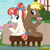 Size: 820x820 | Tagged: safe, imported from derpibooru, screencap, coco crusoe, rainbow stars, earth pony, pony, unicorn, triple threat, crusoestars, cupcake, food, happy, hoof hold, looking at each other, ponies sitting next to each other, sitting, smiling, stool, table