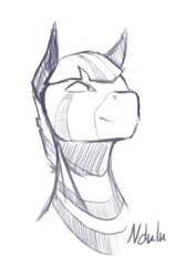 Size: 1144x1616 | Tagged: safe, artist:theonlywolf100, imported from derpibooru, oc, oc only, zebra, bust, grayscale, honing equestria, monochrome, original character do not steal, sketch, smiling, solo, stripes