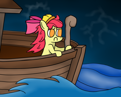 Size: 1280x1024 | Tagged: safe, artist:scoutt, imported from derpibooru, apple bloom, pony, ark, boat, female, hard hat, hat, noah, noah's ark, solo, water, wind