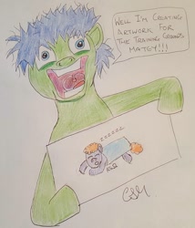 Size: 1067x1248 | Tagged: safe, artist:rapidsnap, imported from derpibooru, oc, oc only, oc:rapidsnap, pony, artist, crazy face, faic, traditional art