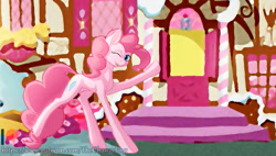 Size: 1280x728 | Tagged: safe, artist:thatonegib, imported from derpibooru, pinkie pie, earth pony, pony, female, inviting, inviting you, looking at you, one eye closed, open mouth, smiling, solo, sugarcube corner, wink