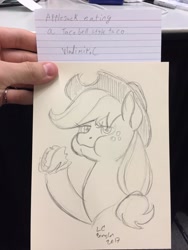 Size: 960x1280 | Tagged: safe, artist:latecustomer, imported from derpibooru, applejack, earth pony, pony, eating, female, food, hoof hold, sketch, sketches from a hat, solo, taco, traditional art