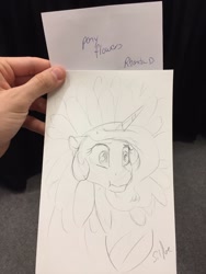 Size: 960x1280 | Tagged: safe, artist:silfoe, imported from derpibooru, princess celestia, alicorn, pony, bust, female, mare, monochrome, portrait, pun, sketch, sketches from a hat, solo, sunflower, traditional art, visual pun