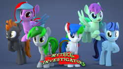 Size: 1024x576 | Tagged: safe, artist:mythicspeed, deleted from derpibooru, imported from derpibooru, oc, oc only, oc:callie green, oc:mythic speed, oc:rainyvisualz, oc:silver spark, oc:star beats, alicorn, pegasus, pony, unicorn, 3d, blender, colored wings, female, male, mare, multicolored wings, stallion