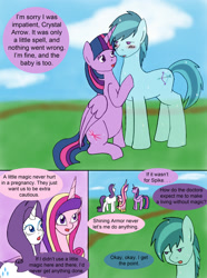 Size: 1000x1346 | Tagged: safe, artist:emilou1985, imported from derpibooru, crystal arrow, crystal beau, princess cadance, rarity, twilight sparkle, alicorn, crystal pony, pony, comic:signs, comic, crystaltwi, female, male, pregnant, shipping, stallion, straight, twilight sparkle (alicorn)