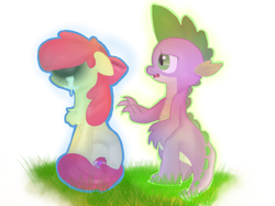 Size: 1543x1157 | Tagged: safe, artist:dsfranch, imported from derpibooru, apple bloom, spike, dragon, pony, chest fluff, crying, female, male, shipping, sitting, spikebloom, straight
