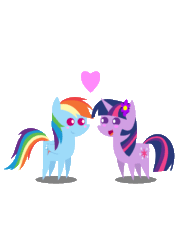 Size: 2480x3507 | Tagged: safe, artist:twidasher, imported from derpibooru, rainbow dash, twilight sparkle, pegasus, pony, unicorn, animated, blush sticker, blushing, duo, female, flower, flower in hair, gif, heart, lesbian, pointy ponies, shipping, simple background, transparent background, twidash, unicorn twilight
