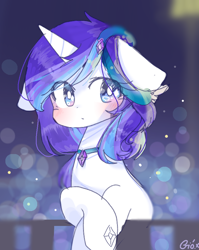 Size: 738x925 | Tagged: safe, artist:windymils, imported from derpibooru, oc, oc only, oc:windy, oc:windy cloud, pony, unicorn, blushing, choker, female, floppy ears, mare, solo