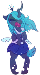 Size: 686x1280 | Tagged: safe, artist:nutty-stardragon, imported from derpibooru, queen chrysalis, changeling, changeling queen, clothes, cute, cutealis, eyes closed, female, open mouth, school uniform, simple background, solo, teary eyes, transparent background