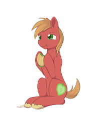 Size: 1306x1691 | Tagged: safe, artist:dusthiel, imported from derpibooru, big macintosh, pony, atg 2017, big mac (burger), burger, eating, food, hamburger, hay burger, male, mcdonald's, namesake, newbie artist training grounds, not meat, pun, simple background, sitting, solo, stallion, transparent background, visual pun