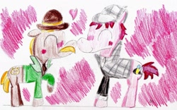 Size: 1285x803 | Tagged: safe, artist:ptitemouette, imported from derpibooru, pony, gay, heart, john watson, male, non-mlp shipping, sherlock holmes, shipping, traditional art