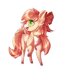 Size: 1250x1300 | Tagged: safe, artist:yuyusunshine, imported from derpibooru, oc, oc only, oc:orengatte fresh, earth pony, pony, bow, chibi, female, hair bow, mare, raised hoof, simple background, solo, transparent background