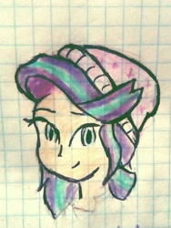 Size: 1280x1699 | Tagged: safe, artist:daniel-phoenixd, imported from derpibooru, starlight glimmer, equestria girls, beanie, female, graph paper, hat, human coloration, lined paper, smiling, solo, traditional art