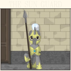 Size: 750x750 | Tagged: safe, artist:mruhrwerk, imported from derpibooru, pony, unicorn, armor, male, royal guard, solo, spear, stallion, weapon