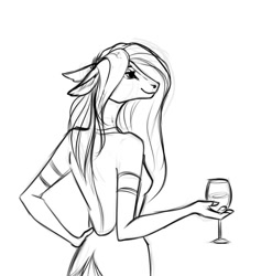 Size: 853x865 | Tagged: safe, artist:28gooddays, imported from derpibooru, anthro, female, glass, mare, monochrome, sketch, solo, wine glass