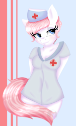 Size: 2318x3835 | Tagged: safe, artist:diamondsparkle7, imported from derpibooru, nurse redheart, anthro, earth pony, arm behind back, blushing, female, high res, mare, solo