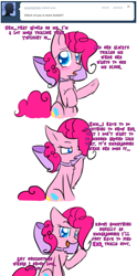 Size: 700x1407 | Tagged: safe, artist:justagirlonline, imported from derpibooru, pinkie pie, pony, ask cute twinkie pie, ask, female, neck bow, solo, tumblr