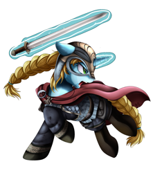 Size: 3405x3856 | Tagged: safe, artist:pridark, imported from derpibooru, oc, oc only, oc:faye stal, pony, unicorn, armor, clothes, female, glowing horn, helmet, horned helmet, magic, mare, simple background, solo, sword, transparent background, viking, viking helmet, weapon