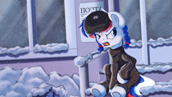 Size: 1921x1081 | Tagged: safe, artist:anonbelle, imported from derpibooru, oc, oc only, oc:marussia, pony, angry, gopnik, nation ponies, ponified, russia, russian, solo, underhoof, winter