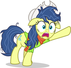 Size: 1046x1009 | Tagged: safe, artist:punzil504, imported from derpibooru, fiddlesticks, earth pony, pony, apple family member, atg 2017, clothes, cowboy hat, female, floppy ears, hat, mare, messy mane, newbie artist training grounds, open mouth, simple background, solo, stetson, transparent background