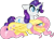 Size: 1507x1086 | Tagged: safe, artist:gallantserver, artist:thepegasisterpony, imported from derpibooru, fluttershy, rarity, pegasus, pony, unicorn, blushing, female, flarity, lesbian, mare, prone, shipping, simple background, smiling, transparent background