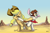 Size: 1024x683 | Tagged: safe, artist:lytlethelemur, imported from derpibooru, applejack, arizona cow, cow, earth pony, pony, them's fightin' herds, arizona (tfh), cloven hooves, community related, cowboy hat, cross counter, crossover, desert, female, fight, hat, impact, kick, mare