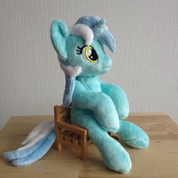 Size: 960x960 | Tagged: safe, artist:burgunzik, imported from derpibooru, lyra heartstrings, pony, chair, irl, meme, photo, plushie, sitting, sitting lyra, solo