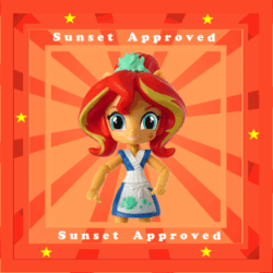 Size: 482x482 | Tagged: safe, artist:whatthehell!?, imported from derpibooru, sunset shimmer, equestria girls, animated, approved, crazy face, doll, equestria girls minis, faic, female, gif, irl, merchandise, photo, stars, sunburst background, sunset sushi, toy