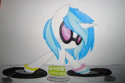 Size: 3368x2237 | Tagged: safe, artist:beetrue, imported from derpibooru, dj pon-3, vinyl scratch, pony, female, high res, solo, traditional art, turntable