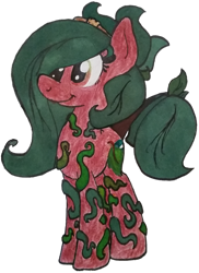 Size: 1024x1404 | Tagged: safe, artist:binkyt11, imported from derpibooru, oc, oc only, oc:terra flora, plant pony, female, leaves, mare, older, simple background, solo, traditional art, transparent background, vine