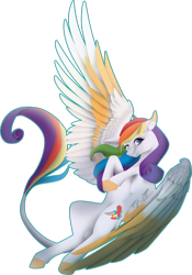 Size: 1024x1465 | Tagged: safe, artist:oneiria-fylakas, imported from derpibooru, applejack, rainbow dash, rarity, oc, pegasus, pony, falling, female, fusion, leonine tail, mare, one eye closed, simple background, solo, transparent background, wink