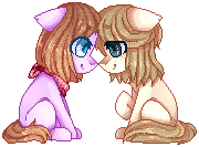 Size: 180x133 | Tagged: safe, artist:shiromidorii, imported from derpibooru, oc, oc only, oc:sabrina, oc:tegan, earth pony, pony, boop, female, floppy ears, lesbian, mare, noseboop, oc x oc, pixel art, shipping