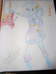 Size: 1600x2133 | Tagged: safe, artist:1987arevalo, imported from derpibooru, trixie, equestria girls, electric guitar, female, guitar, musical instrument, solo, traditional art